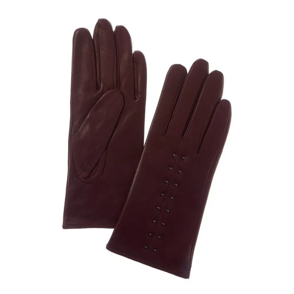 Sofiacashmere Cashmere-Lined Nappa Leather Gloves, Red